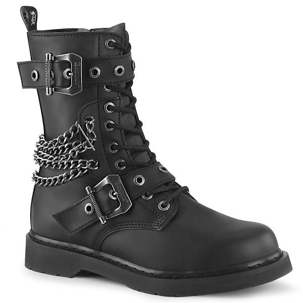 Demonia Men's Bolt-250 Combat Boots - Black Vegan Leather D1268-93US Clearance